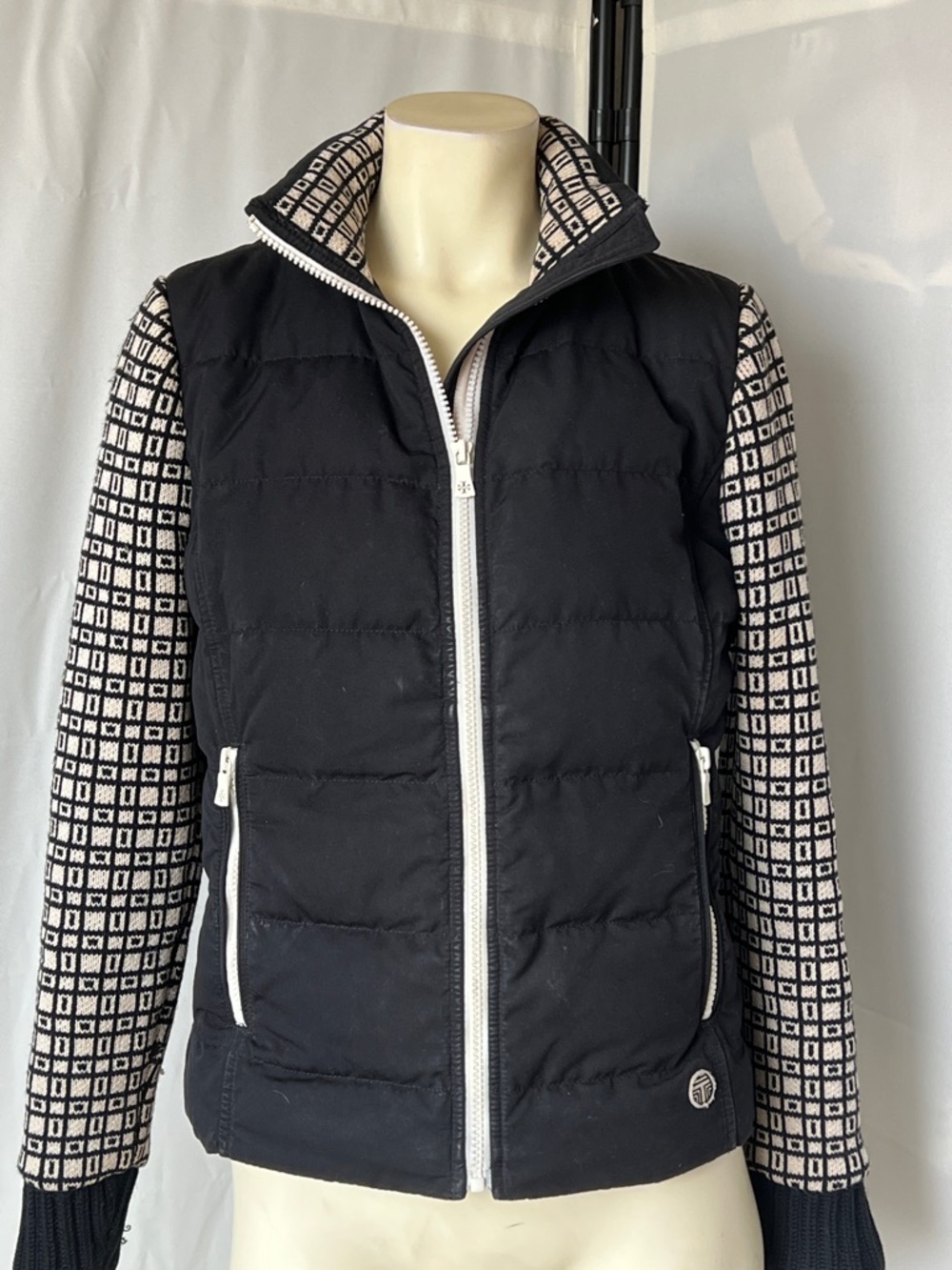 Tory Burch Quilted Jacket with Wool Patterned Sleeves